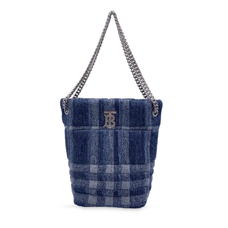 Burberry Bags with RFID Blocking TechnologyBURBERRY Blue Denim Quilted Small Lola Bucket Shoulder Bag Tote