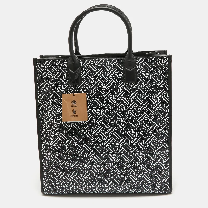 Sparkly Burberry Bags with Rhinestone EmbellishmentsBURBERRY Black/White TB Logo Leather Vertical Danny Tote