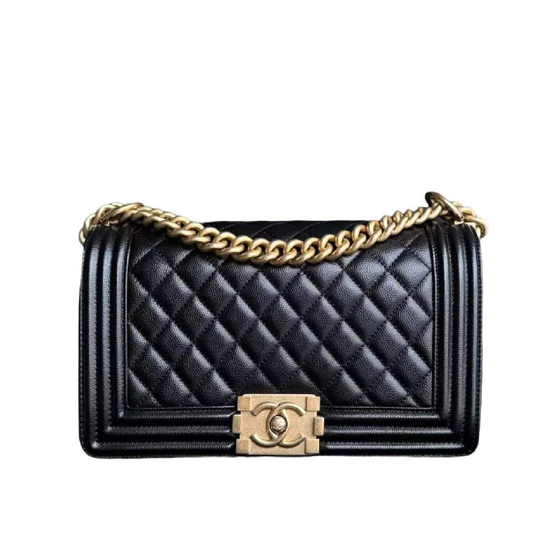 Chanel All - Match Handbag for Versatile StylingChanel Boy Medium - Caviar 25CM Quilted Black Gold Hardware Sereis 27