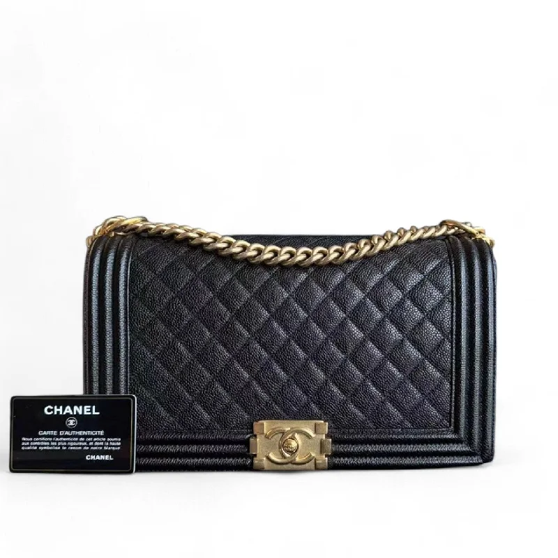 Chanel Designer Handbag with Unique DesignChanel Boy Medium - Caviar 28CM Quilted Black Gold Hardware Series 23