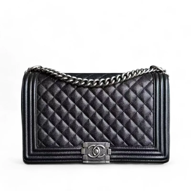 Chanel Luxury Handbag for High - End EventsChanel Boy Medium - Caviar 28CM Quilted Black Ruthenium Silver Hardware Series 27