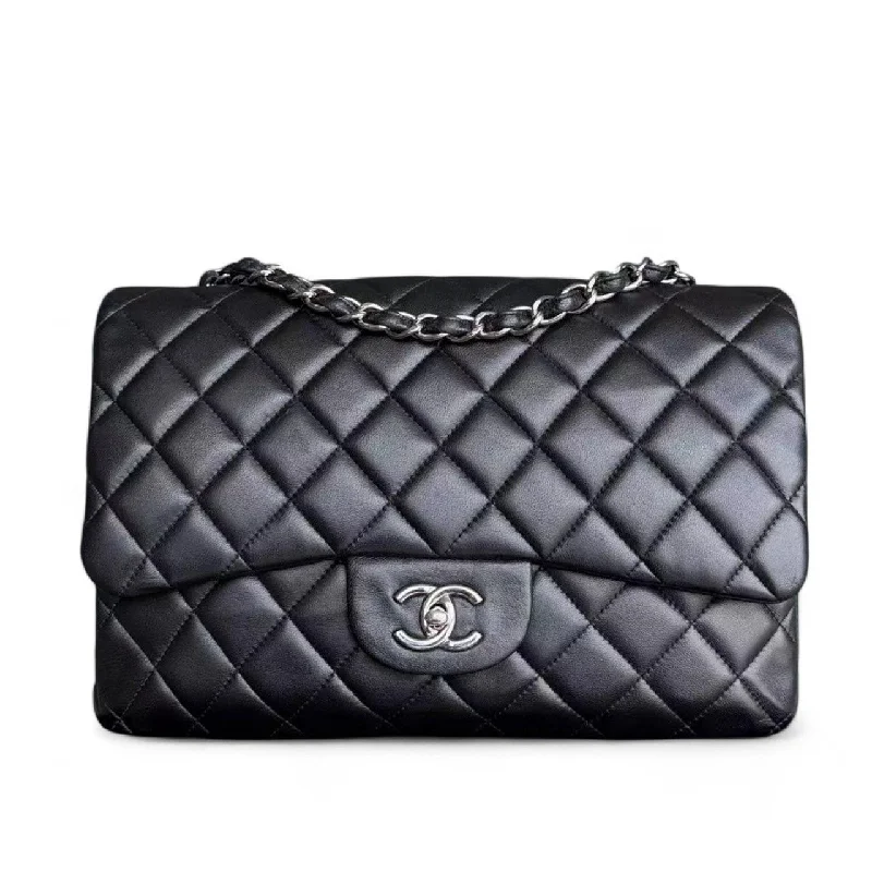 Chanel Luxury Handbag for High - End EventsChanel Classic Flap Jumbo - Single Flap Quilted Lambskin 30CM Black Silver Hardware Series 13