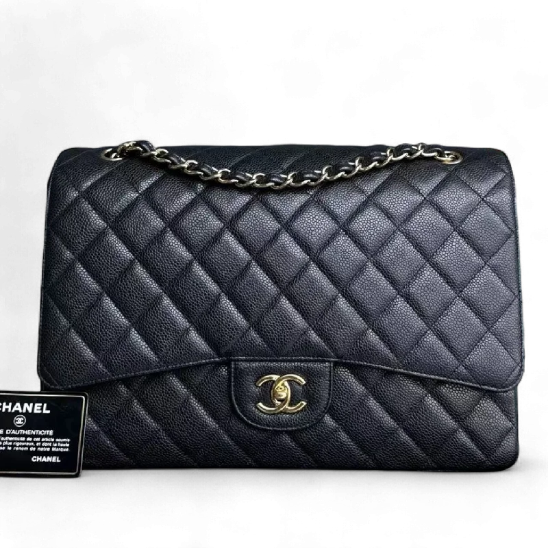 Chanel Vintage Inspired Handbag for Retro LoversChanel Classic Flap Maxi - Caviar Single Flap Quilted Black Gold Hardware Series 13