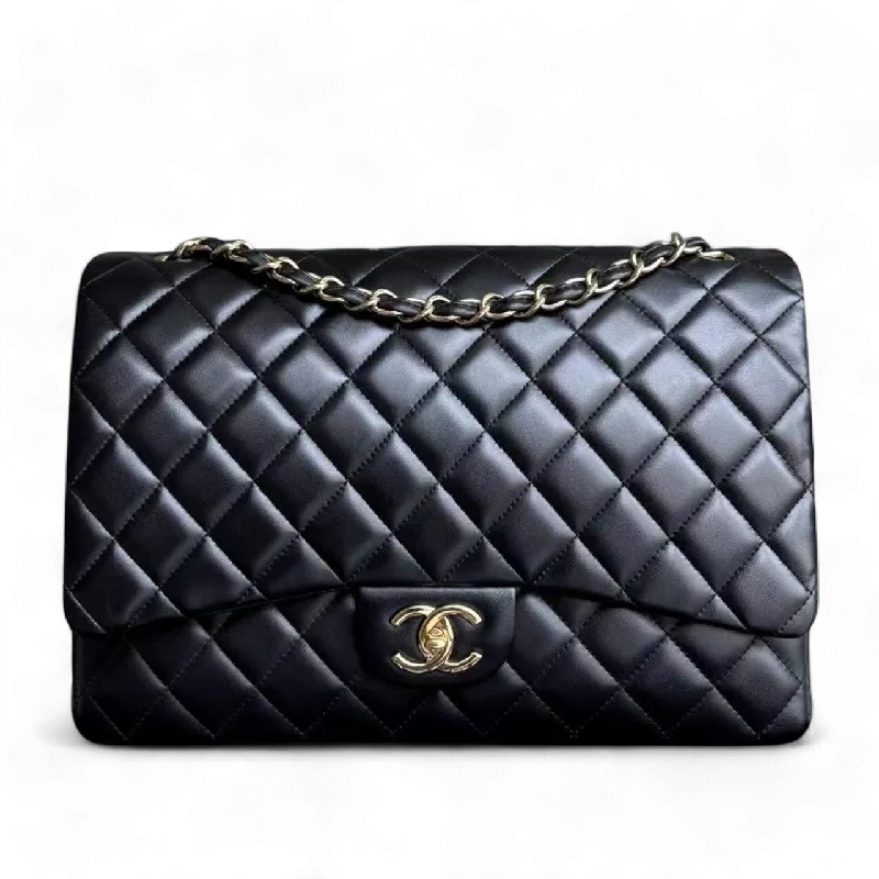 Chanel Quilted Leather Shoulder Bag for FashionistasChanel Classic Flap Maxi - Double Flap Quilted Lambskin Black Gold Hardware Series 16