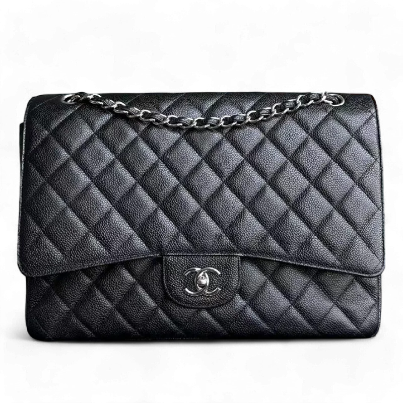 Chanel Luxury Handbag for High - End EventsChanel Classic Flap Maxi - Single Flap 33CM Quilted Caviar Black Silver Hardware