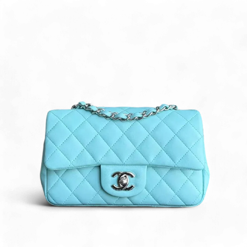 Chanel Vintage Inspired Handbag for Retro LoversChanel Classic Flap Mini - Lambskin Quilted Tiffany Blue Silver Hardware Series 27