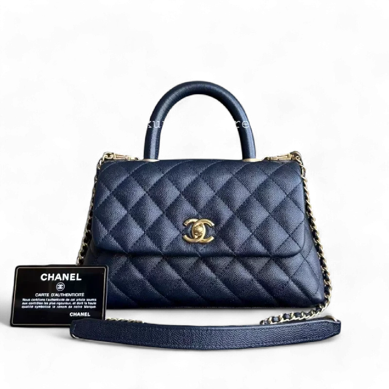 Chanel Lightweight Handbag for Daily ErrandsChanel Coco Handle Small - 24CM Caviar Quilted Navy Dark Blue Gold Hardware Series 27