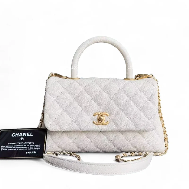 Chanel Chain Strap Handbag for Everyday UseChanel Coco Handle Small - Caivar Quilted Cream White Gold Hardware Series 24