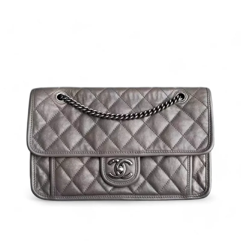 Chanel Limited Edition Handbag for CollectorsChanel Flap French Riviera - Calfskin 28CM Grey Quilted Gray Ruthenium Palladium Silver Hardware Series 20