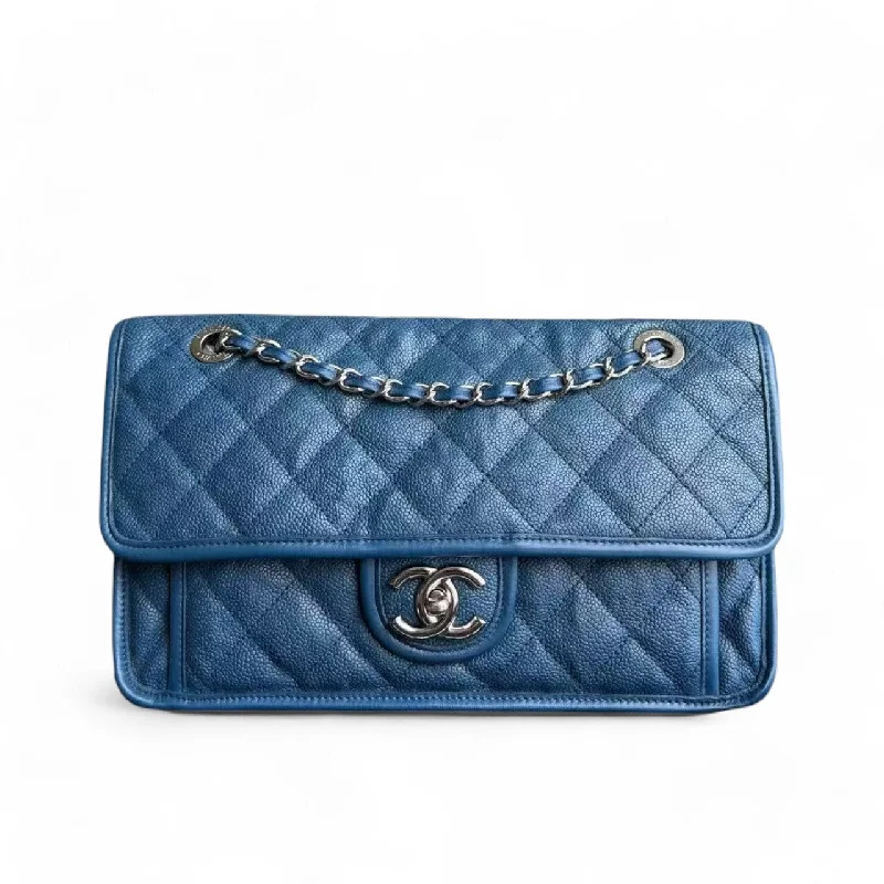 Chanel Luxury Handbag for High - End EventsChanel French Riviera - Caviar 25CM Quilted Blue Silver Palladium Hardware Series 15