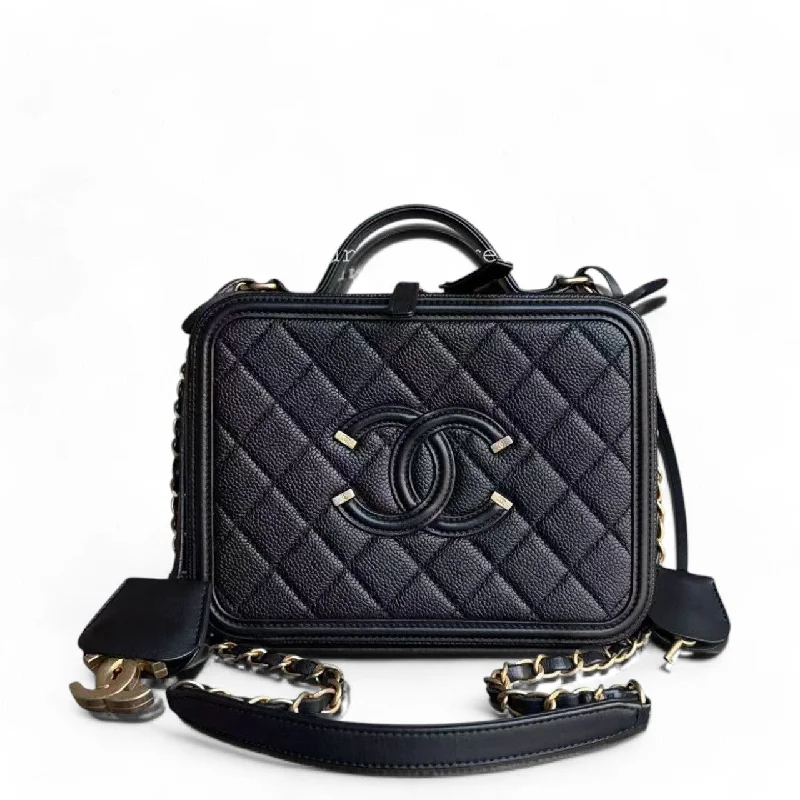 Chanel Small Crossbody Bag for TravelChanel Vanity Case Medium - Caviar Quilted Black Gold Hardware Series 27