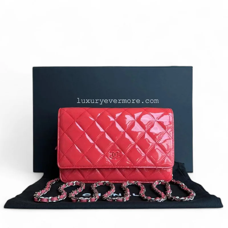 Chanel Designer Handbag with Unique DesignChanel Wallet On Chain WOC - Quilted Patent Leather Red Pink