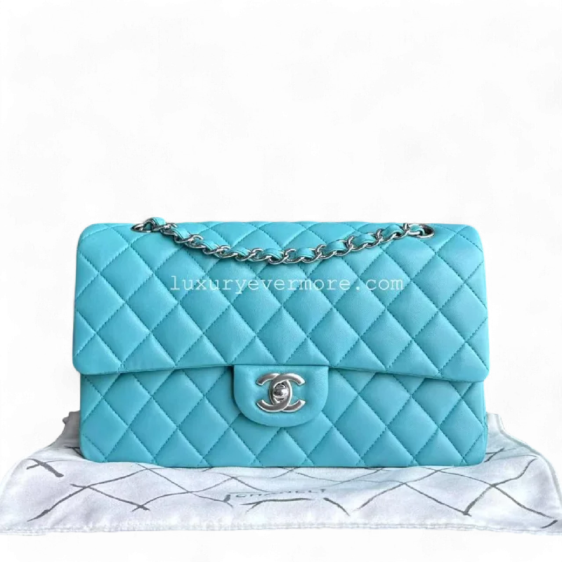 Chanel Medium Tote Bag for Office LadiesClassic Flap Medium 25CM Quilted Lambskin Blue Silver Hardware Series 19