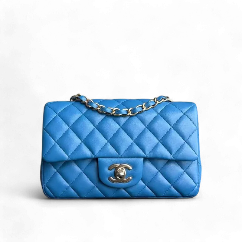 Chanel Vintage Inspired Handbag for Retro LoversClassic Flap Mini Rectangle 20 CM Quilted Lambskin Blue Golden Hardware Series 27