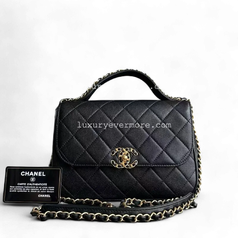 Chanel Chain Strap Handbag for Everyday Use*Full Set, Receipt* Chanel Small 23CM Chain Infinity Top Handle Quilted Calfskin Black Golden Hardware Series 28 Shoulder Bag