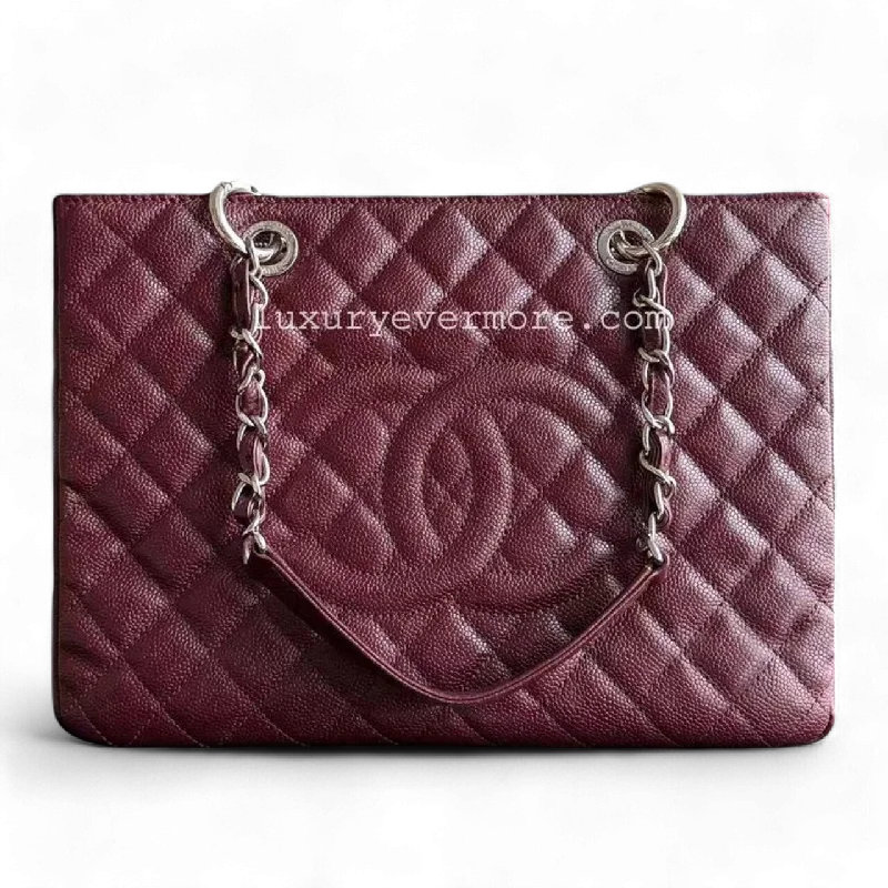 Chanel Handbag with Adjustable Strap for ComfortGST Grand Shopping Tote Caviar Quilted Burgundy Dark Red Silver Hardware Series 19