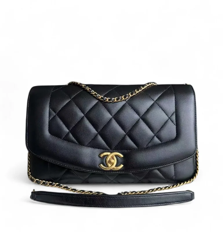 Chanel Luxury Handbag for High - End Events*Rare Re-issue* Chanel Diana - Modern Reissue Lambskin Quilted Black Gold Hardware Series 20