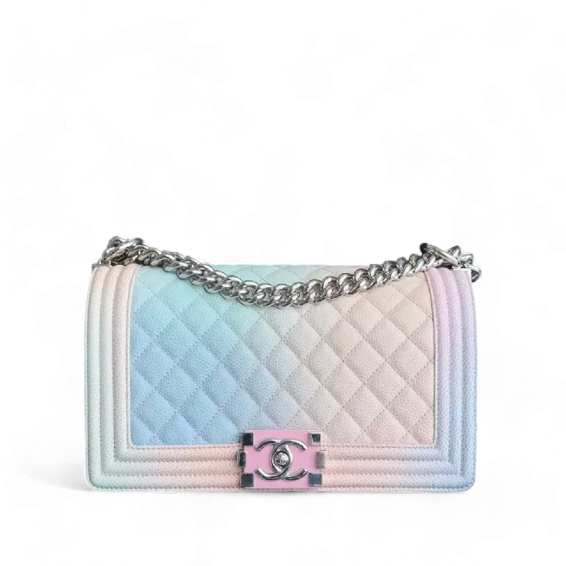 Chanel Designer Handbag with Unique Design*Rare, Unused* Chanel Boy Medium - 25CM Raibow Caviar Quilted Mixed Hardware Series 25