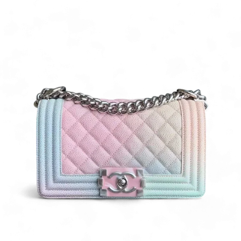 Chanel Quilted Leather Shoulder Bag for Fashionistas*Unused* Chanel Boy Small Bag - Caviar Quitled Rainbow Calfskin Series 25