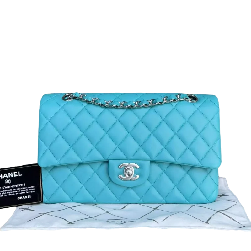 Chanel Lightweight Handbag for Daily Errands*Unused* Chanel Classic Flap Medium - 25CM Quilted Lambskin Blue Silver Hardware Series 19