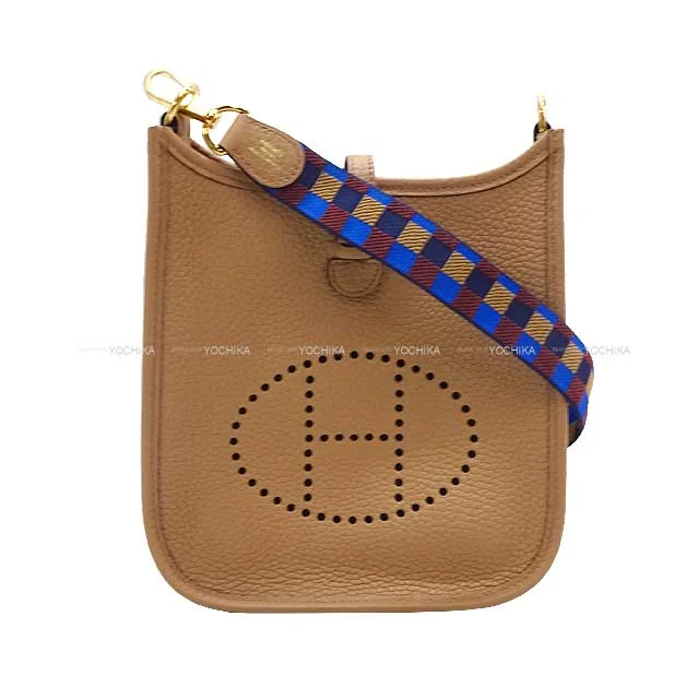 Customizable Hermes Bags with Personalized LocksHERMES Shoulder bag Evelyne 16 TPM Amazon Maxi Quadrille Chai/Biscuit/Rouge H/Bleu Billard Taurillon Clemence Gold HW Stamp U[EXCELLENT][Authentic]