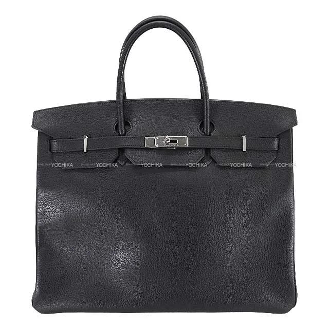 Hermes Bags with Chain - Link Handles for a Touch of GlamourHERMES Handbag Birkin40 Noir (Black) Ardennes Silver HW Stamp □K