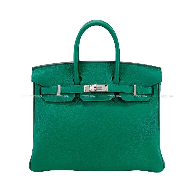 Water - Resistant Hermes Beach Bags for Summer FunHERMES Handbag Birkin25 Vert Vertigo Veau Togo Silver HW Stamp