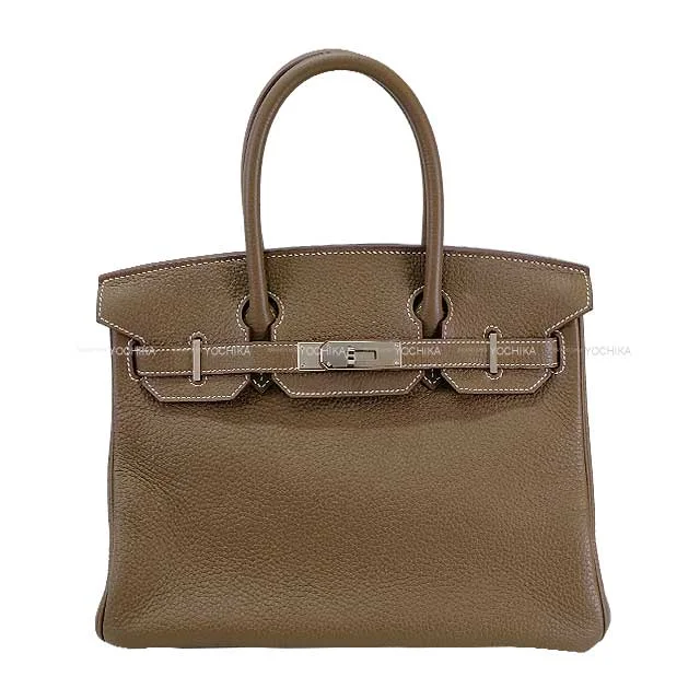 Two - Tone Hermes Bags for a Modern and Stylish AppearanceHERMES Handbag Birkin30 Etoupe Taurillon Clemence Silver HW Stamp