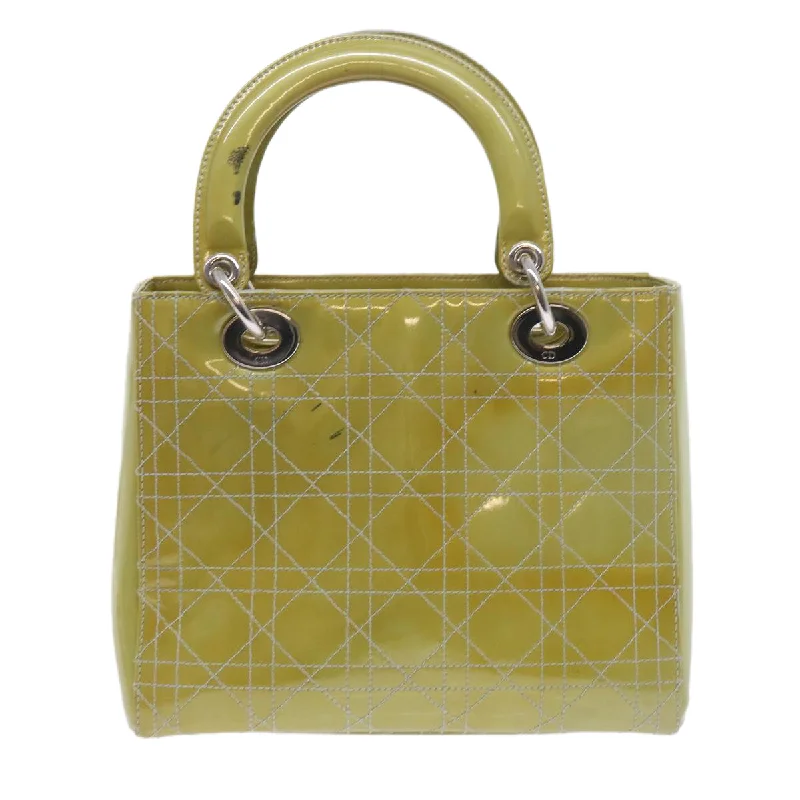 Christian Dior bags with a quilted pattern and gold - toned hardwareCHRISTIAN DIOR Canage Hand Bag Patent leather 2way Green Auth bs10107