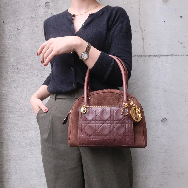 Fashion - forward Christian Dior tote bags for the modern womanChristian Dior Cannage Suede Leather Hand Bag Brown