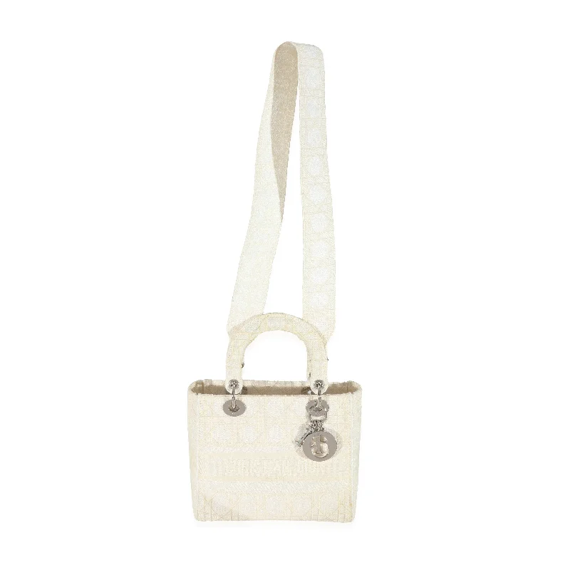 Fashion - forward Christian Dior tote bags for the modern womanCHRISTIAN DIOR Cannage White Canvas D-Lite Lady Dior