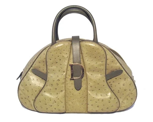 Christian Dior Saddle bags with a patent leather finish for a shiny lookChristian Dior Green Ostrich Leather Handbag