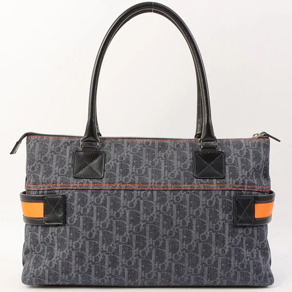 Christian Dior bags with a side - pocket for holding a water bottleCHRISTIAN DIOR Flightline Denim Trotter Pattern Logo Plate Tote Bag Indigo/Orange