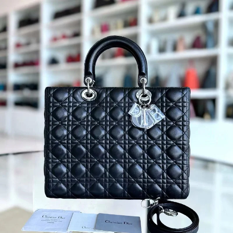 Trendsetting Christian Dior crossbody bags with a colorful strapLady Large Cannage Lambskin Tote Black SHW