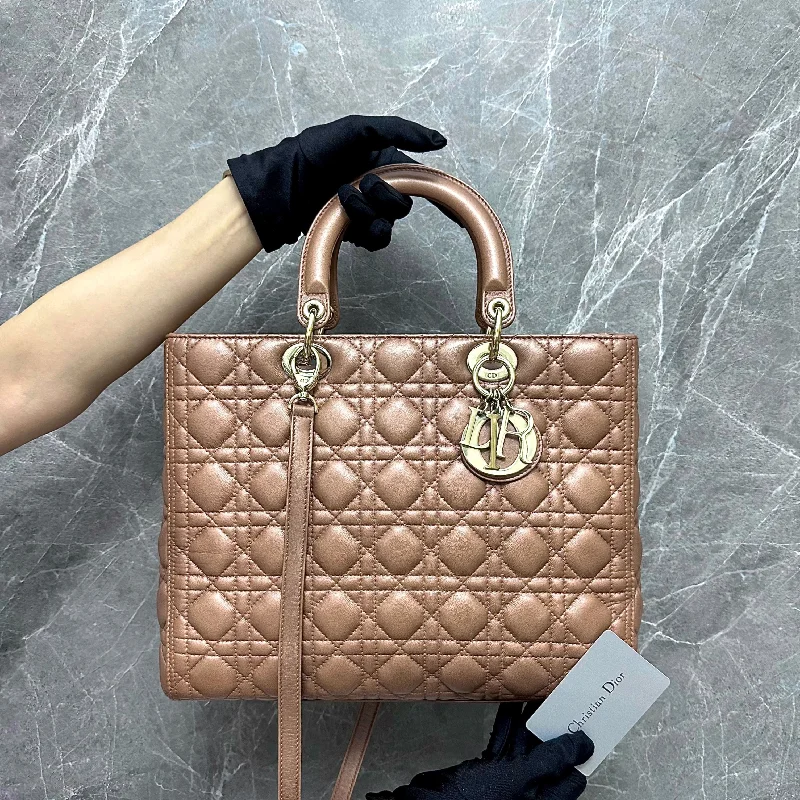 Christian Dior bags with a zip - top closure and multiple compartmentsLady Large Lambskin Metallic Copper Lambskin GHW