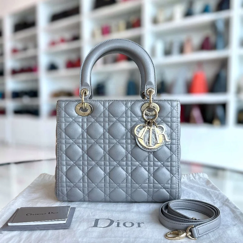 Luxury Christian Dior crossbody bags with a chain - link strapLady Medium Cannage Lambskin Gray GHW