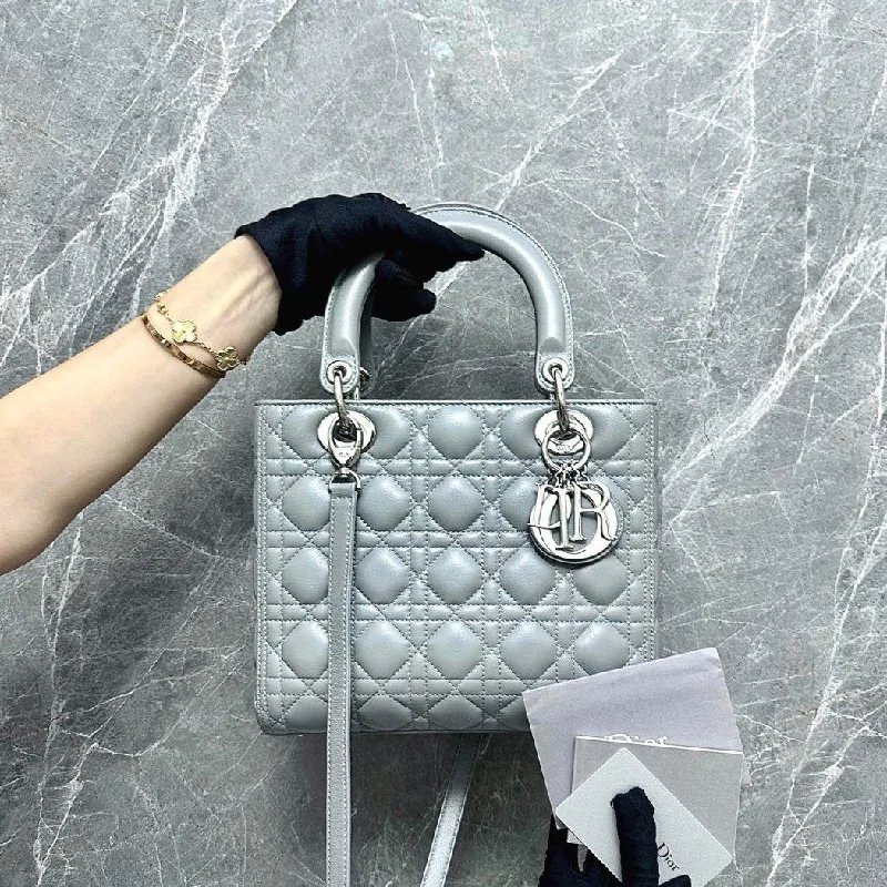 Christian Dior bags with a quilted pattern and gold - toned hardwareLady Medium Lambskin Grey SHW