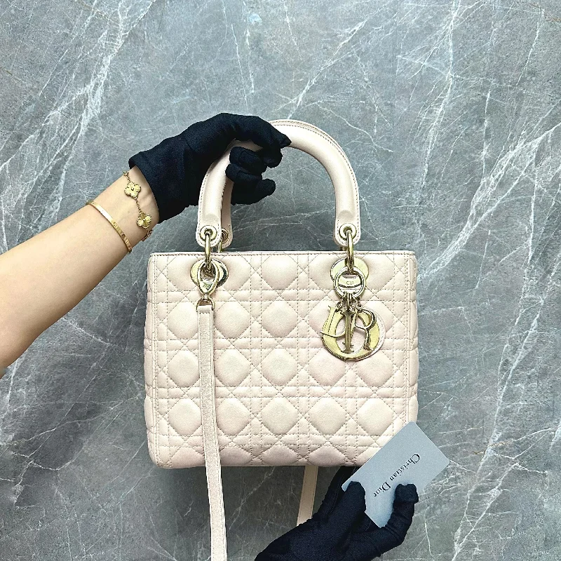 Contemporary Christian Dior handbags with a unique shapeLady Medium Lambskin Power Pink GHW