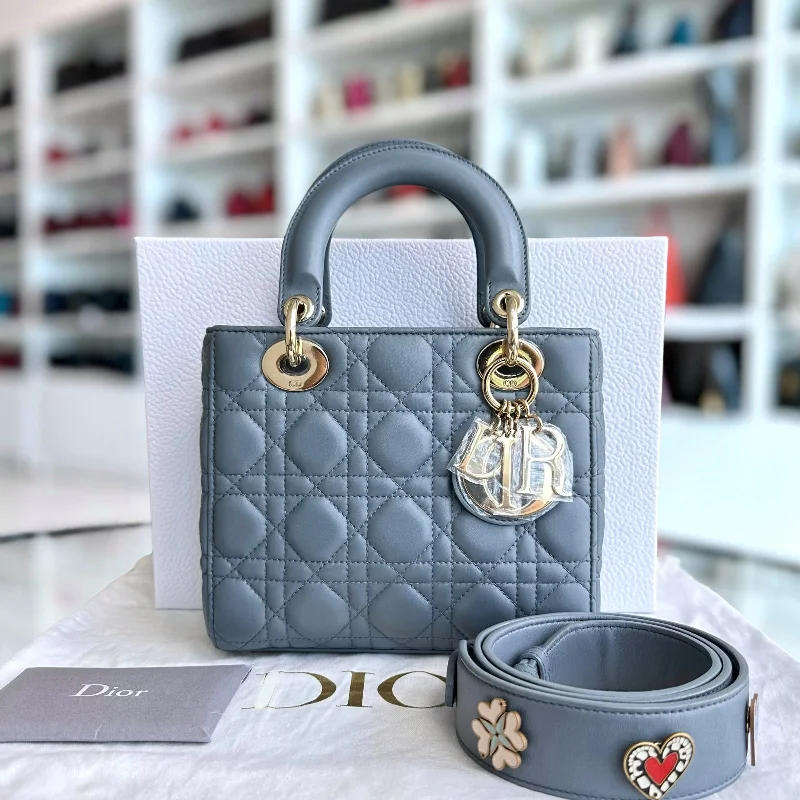 Fashion - forward Christian Dior tote bags for the modern womanLady Small Cannage Lambskin Haze Blue ABC MyABC Charm GHW