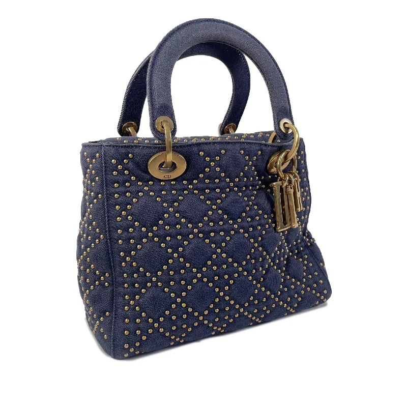 Christian Dior handbags with a back - pocket for quick storageDior Medium Studded Denim Supple Lady Dior (cNHN7T)