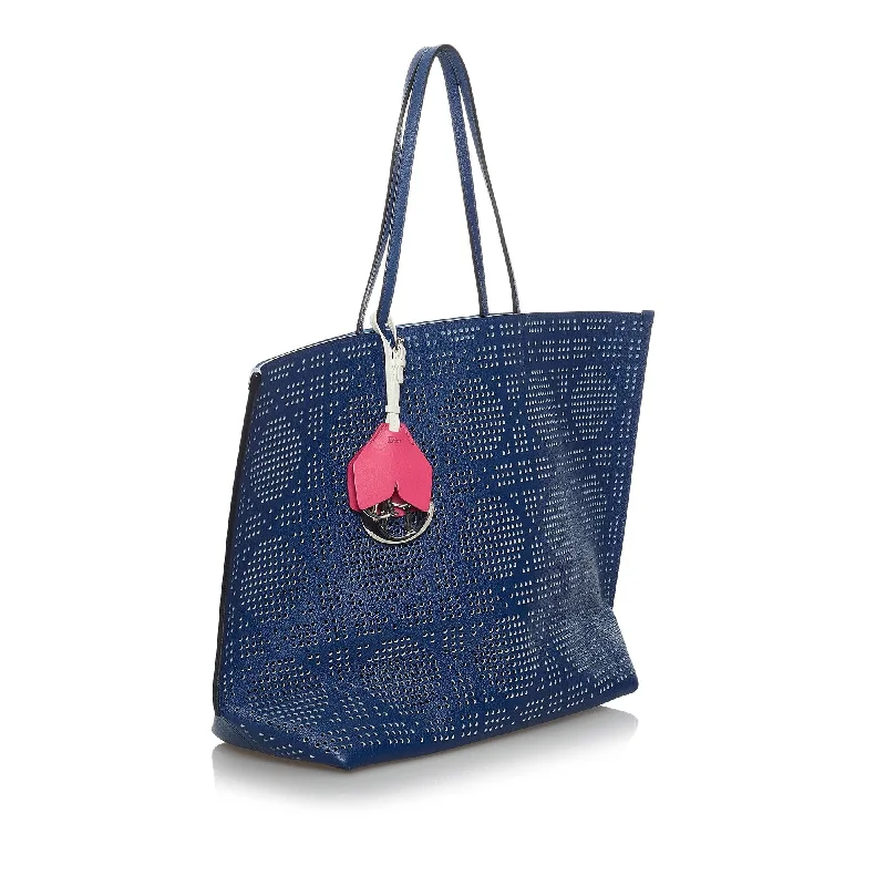 Christian Dior handbags with a back - pocket for quick storageDior Perforated Dioriva Leather Tote Bag (SHG-34968)