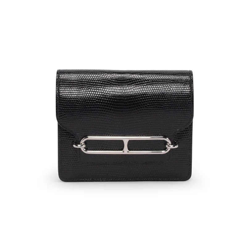 Hermes Bags with Adjustable and Padded Shoulder StrapsHermes Noir Shiny Lizard Roulis Slim Wallet